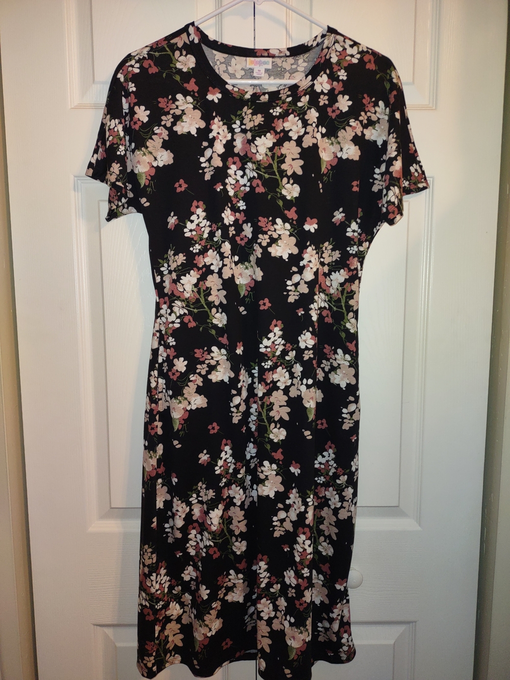 LuLaRoe Black Midi Dress with Pink & Cream Floral Print
